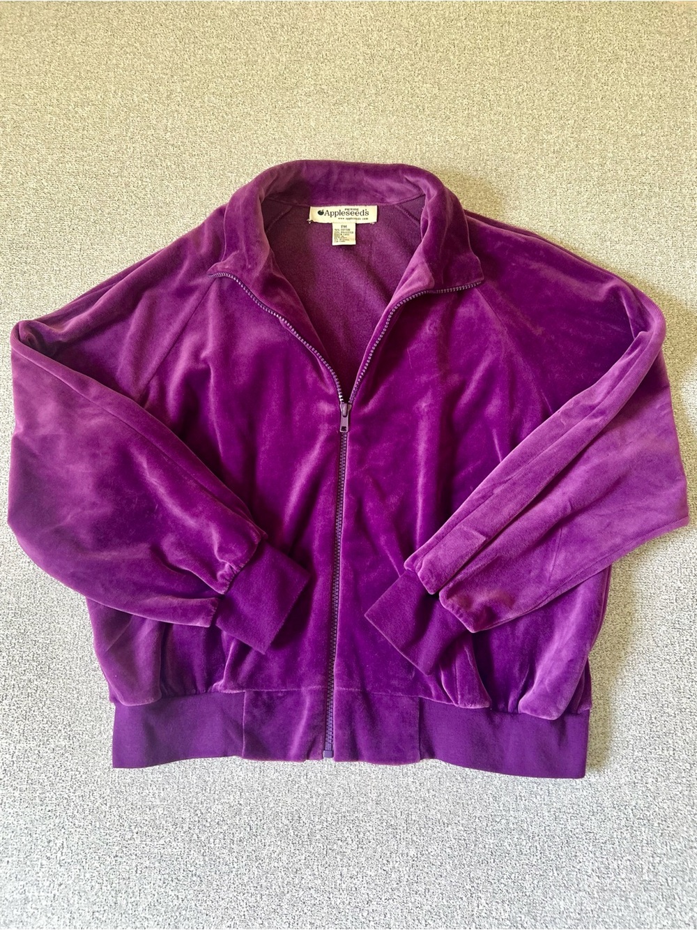 Vintage Appleseed’s Purple Velour Track Jacket Petite Medium PM Cotton Blend